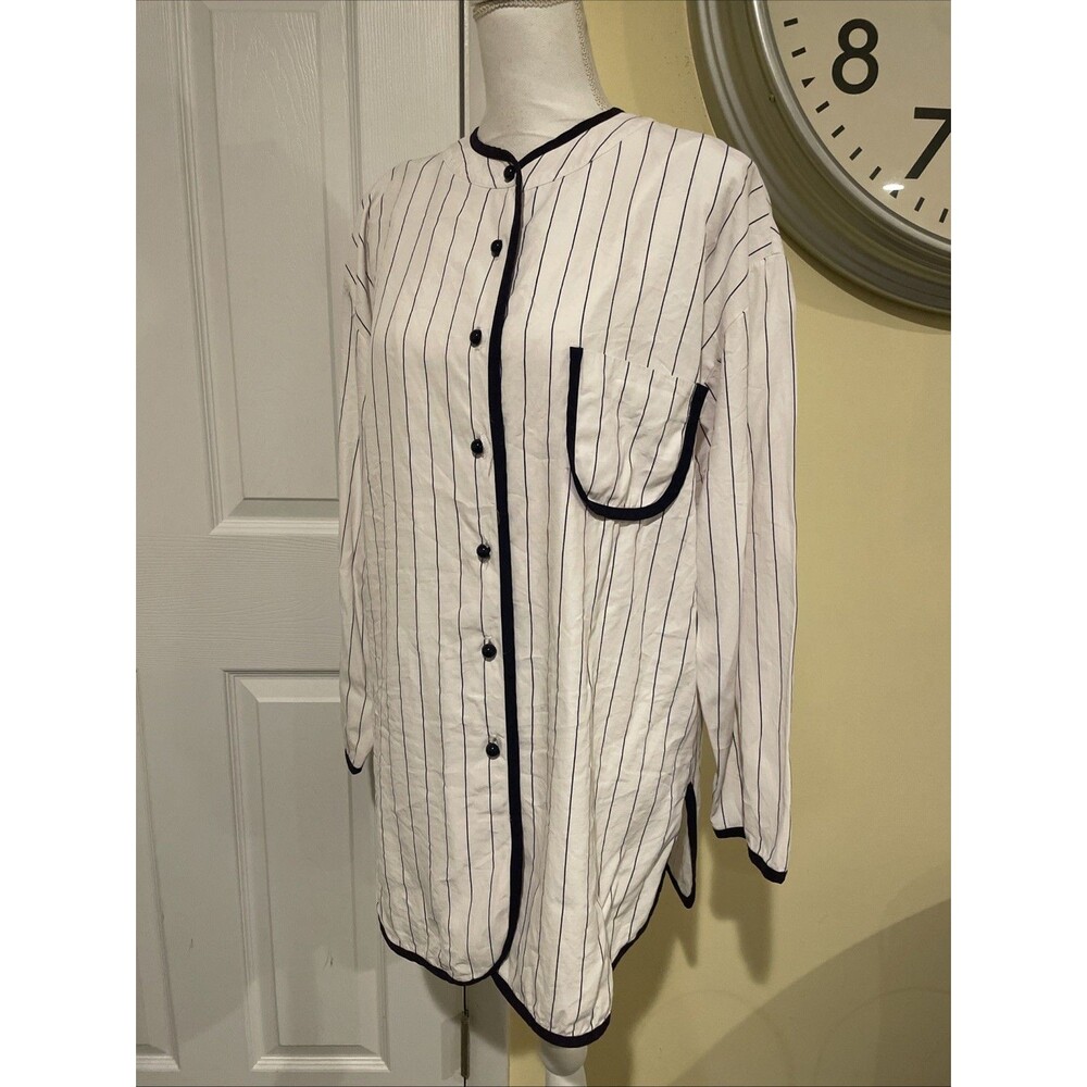 Vintage Michael Blair NY Shirt Tunic Womens Sz 10 Pinstripe Top Acetate Rayon